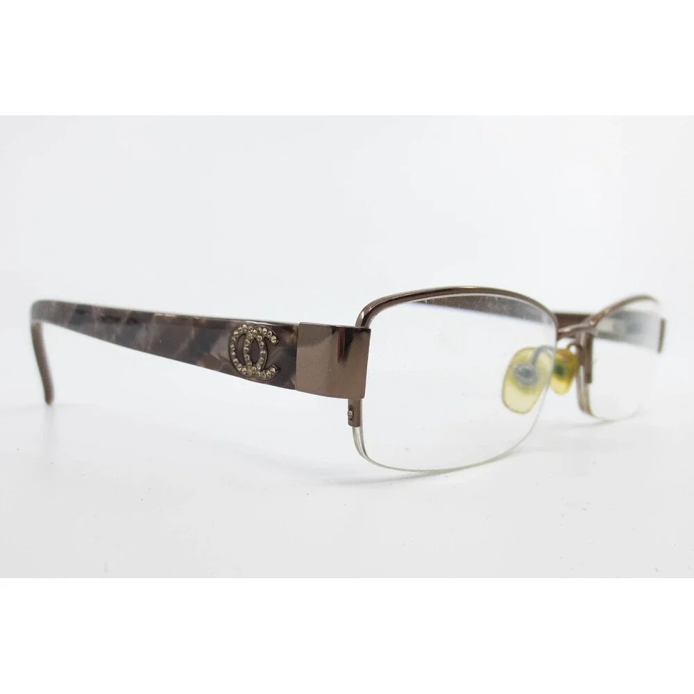 Oleg Cassini OCO326 Eyeglasses Brown Semi Rimless Rhinestone Logo 53-18-135 HM